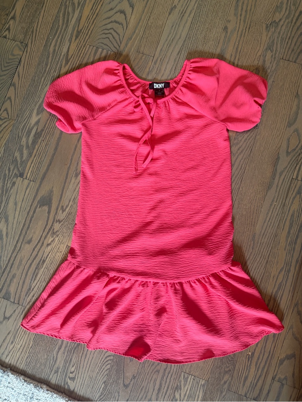 DKNY Girls Bright Pink Drop-Waist Short Sleeve Dress